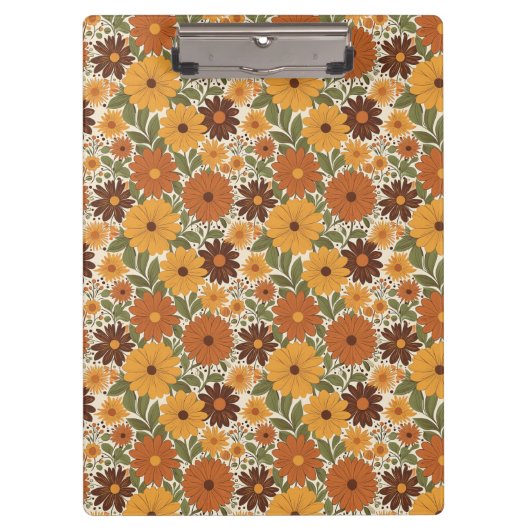 Retro-Blumenmuster im Stil der 70er Klemmbrett (Vorderseite)