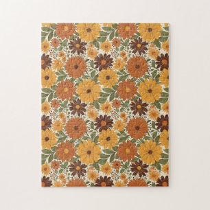 Retro-Blumenmuster im Stil der 70er Puzzle