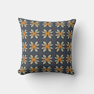 Retro-Blumenmuster in Orange und Marineblau  Kissen