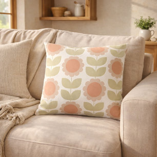 Retro-Blumenmuster in Pastellrosa aus der Mitte de Kissen