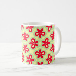 Retro-Blumenmuster in Rot, Creme und Mintgrün Kaffeetasse