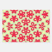 Retro Blumenmuster in Rot, Creme und Minzgrün Geschenkpapier Set (Vorderseite 3)