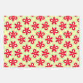 Retro Blumenmuster in Rot, Creme und Minzgrün Geschenkpapier Set (Vorderseite)