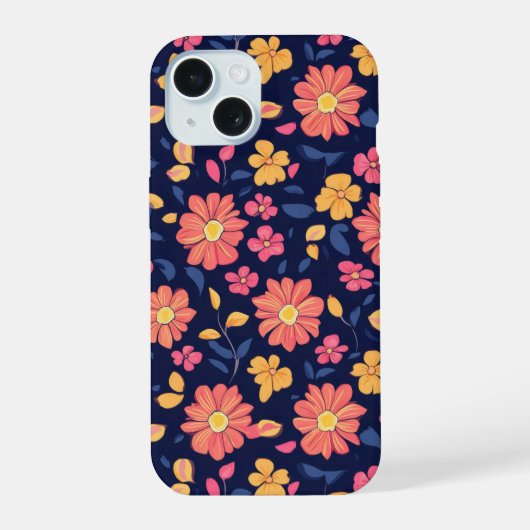Retro-Blumenmuster iPhone 15 Hülle (Rückseite)
