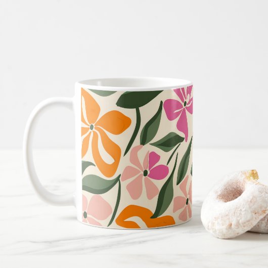 Retro-Blumenmuster Kaffeetasse (Mit Donut)
