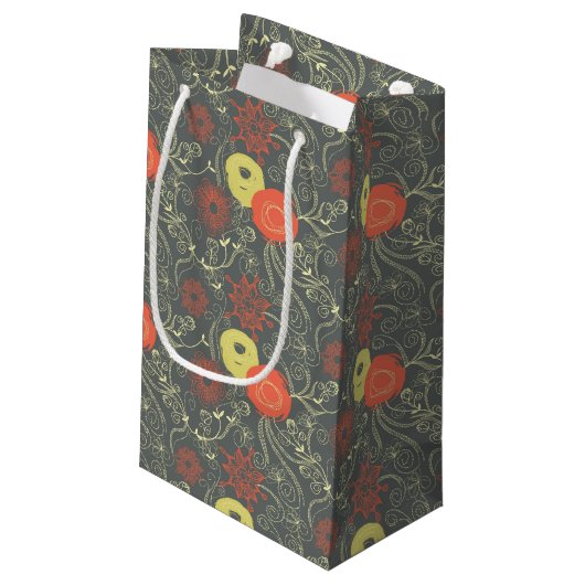 Retro Blumenmuster Kleine Geschenktüte (Rückseite Schrägansicht)