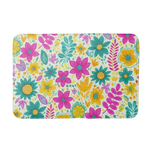 Retro-Blumenmuster Lebendige Bunte Gänseblümchen-B Badematte (Vorderseite)