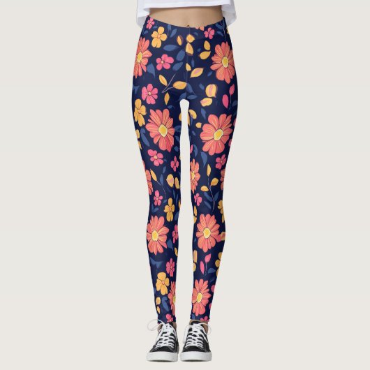 Retro-Blumenmuster Leggings (Vorderseite)