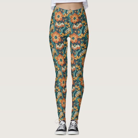 Retro-Blumenmuster Leggings (Vorderseite)