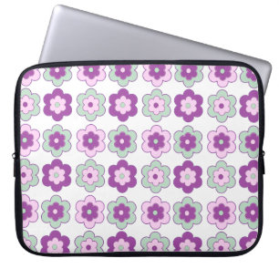 Retro-Blumenmuster mit Blasen (Lila und Grün) Laptopschutzhülle