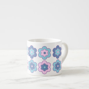 Retro-Blumenmuster mit Blasen (rosa und blau) Espressotasse