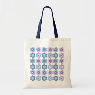 Retro-Blumenmuster mit Blasen (rosa und blau)  Tragetasche