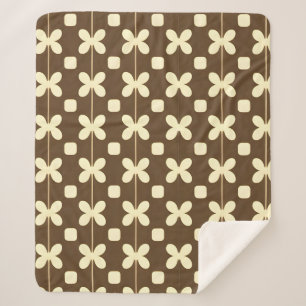 Retro-Blumenmuster mit Braun und Beige Sherpadecke