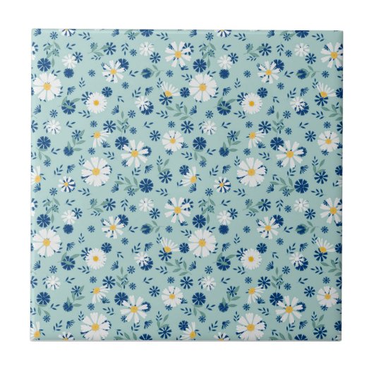 Retro-Blumenmuster mit Gänseblümchen. Fliese (Vorderseite)