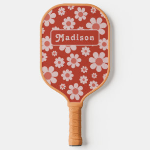Retro-Blumenmuster mit personalisiertem Namen Pickleball Schläger