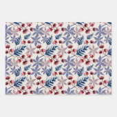 Retro-Blumenmuster mit rosa, bordeauxfarbenen Blum Geschenkpapier Set (Vorderseite)