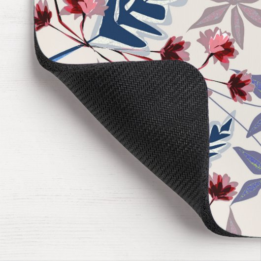 Retro-Blumenmuster mit rosa, bordeauxfarbenen Blum Mousepad (Ecke)