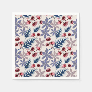 Retro-Blumenmuster mit rosa, bordeauxfarbenen Blum Serviette