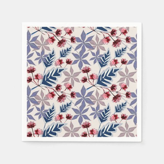 Retro-Blumenmuster mit rosa, bordeauxfarbenen Blum Serviette (Vorderseite)