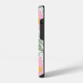 Retro-Blumenmuster-Monogramm Anfangsbuchstabe iPhone Hülle (Linke Seite)