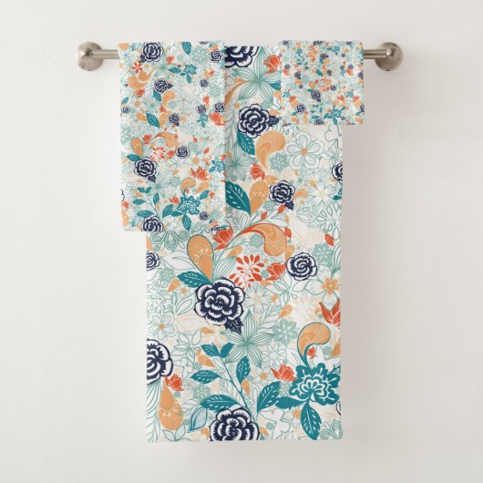 Retro-Blumenmuster nahtlos Badhandtuch Set (Insitu)