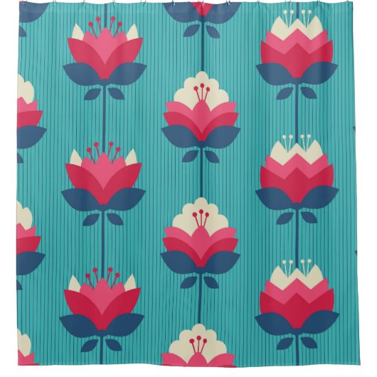 Retro-Blumenmuster nahtlos. Duschvorhang (Vorderseite)