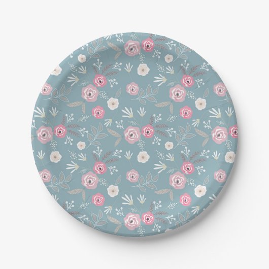 Retro-Blumenmuster. Pappteller (Vorderseite)