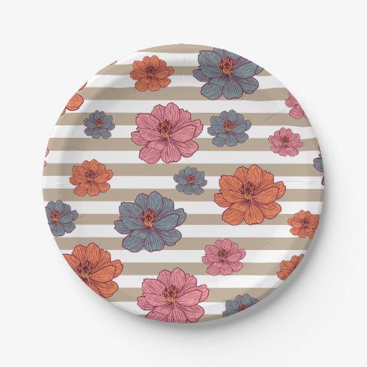Retro-Blumenmuster Pappteller (Vorderseite)