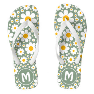 Retro-Blumenmuster Personalisiert Grün Badesandalen