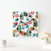 Retro, Blumenmuster Quadratische Wanduhr (Zuhause)