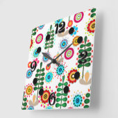 Retro, Blumenmuster Quadratische Wanduhr (Winkel)