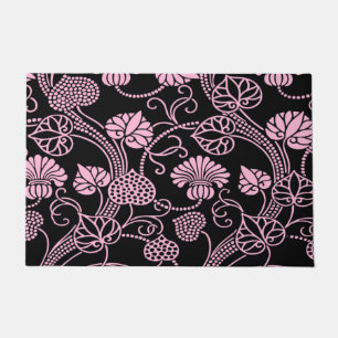 Retro-Blumenmuster Rosa auf Schwarz Fußmatte