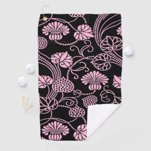 Retro-Blumenmuster Rosa auf Schwarz Golfhandtuch