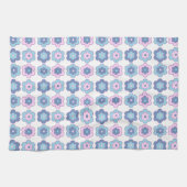 Retro-Blumenmuster (rosa und blau) Geschirrtuch (Horizontal)