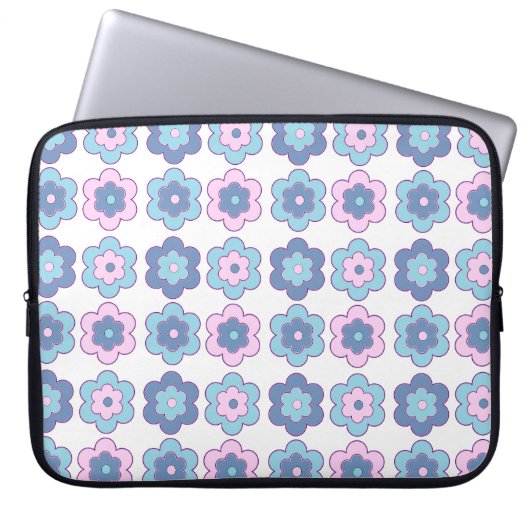 Retro-Blumenmuster (rosa und blau) Laptopschutzhülle (Vorderseite)