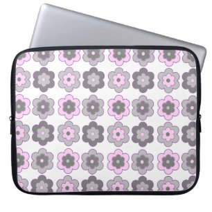 Retro-Blumenmuster (Rosa und Grau) Laptopschutzhülle