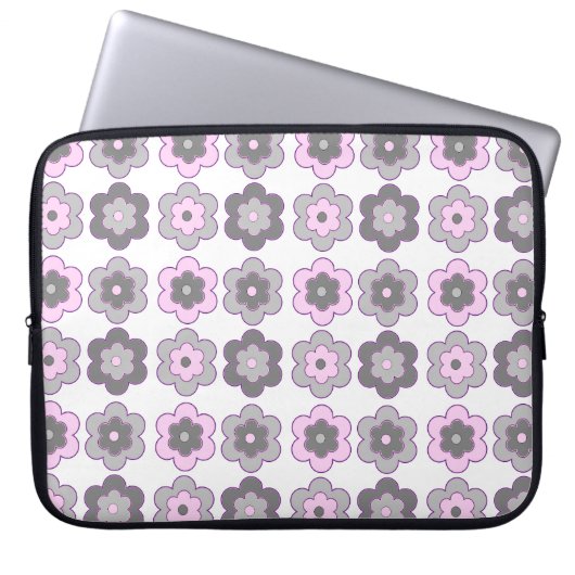 Retro-Blumenmuster (Rosa und Grau) Laptopschutzhülle (Vorderseite)