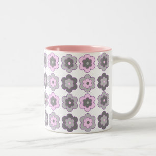 Retro-Blumenmuster (rosa und grau) Zweifarbige Tasse