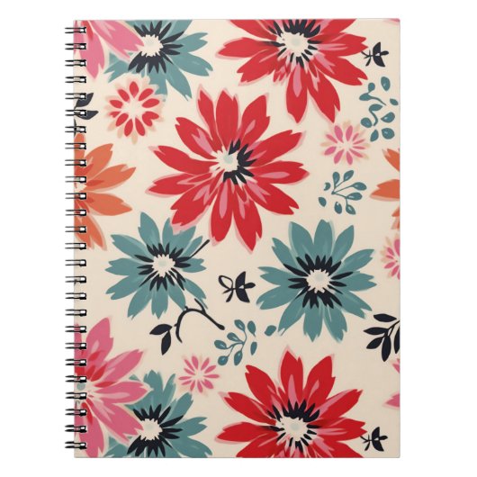 Retro-Blumenmuster Rot Orange Blau Notizblock (Vorderseite)
