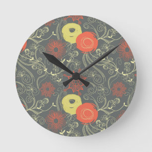 Retro-Blumenmuster Runde Wanduhr