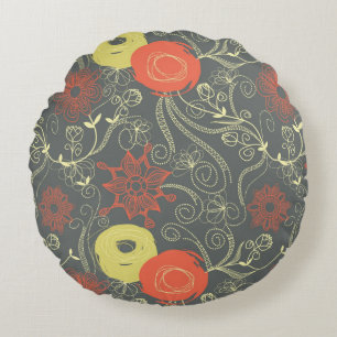 Retro Blumenmuster Rundes Kissen