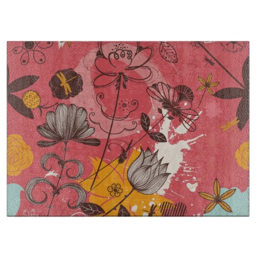 Retro Blumenmuster Schneidebrett (Vorderseite)