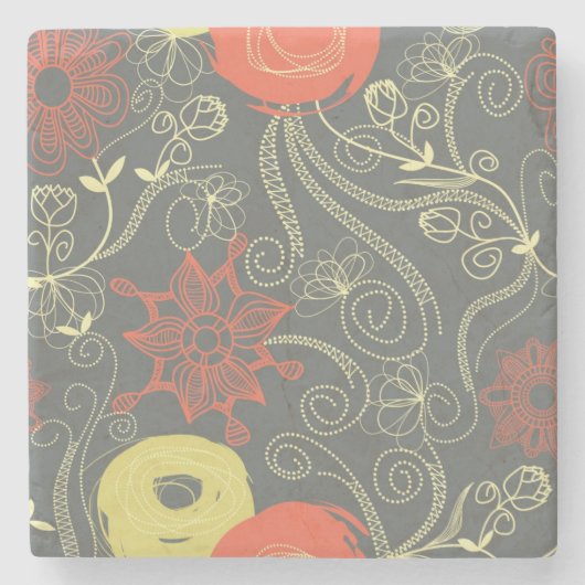 Retro Blumenmuster Steinuntersetzer (Vorderseite)