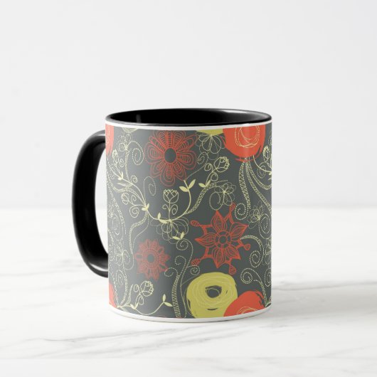 Retro Blumenmuster Tasse (Vorderseite Links)