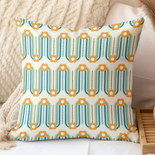 Retro-Blumenmuster Türkis Aqua Orange Kissen