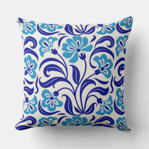 Retro-Blumenmuster Vintage Blau Grün Botanica Kissen