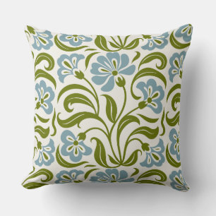 Retro-Blumenmuster Vintage Blau Grüne Botanica Kissen