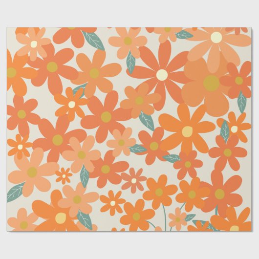 Retro Blumenorange Geschenkpapier (Flach)