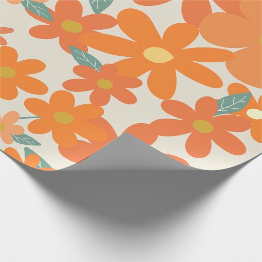 Retro Blumenorange Geschenkpapier (Ecke)