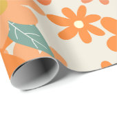 Retro Blumenorange Geschenkpapier (Rolleneckpunkt)